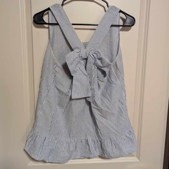 Blue and White Striped Tank with Bow Back Size L - Picture 2 of 6